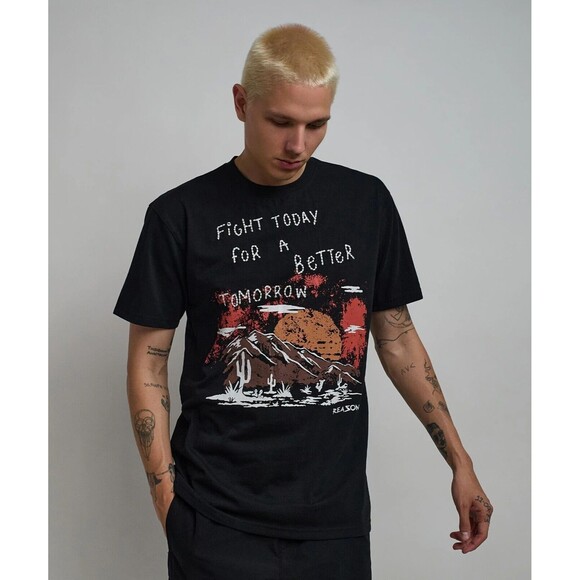 Reason T-Shirt Men’s L, XL Black Fight Today for a Better Tomorrow Embroidered - Picture 4 of 11